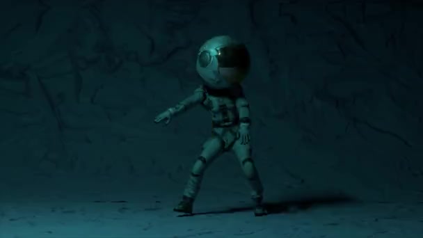 Dancing Astronaut Large Helmet His Head Green Blue Neon Light — Wideo stockowe