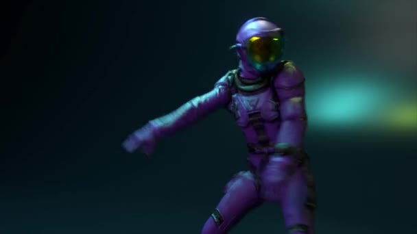 Disco Party Astronaut Space Suit Neon Light Modern Dances Large — Vídeos de Stock