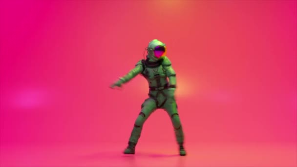 Astronaut Space Suit Dancing Bright Pink Background Animation Seamless Loop — Vídeos de Stock