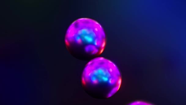 摘要概念 柔软的霓虹灯蓝紫色的球互相接触 粘稠的球体 金属色 3D动画 高质量的4K镜头 — 图库视频影像