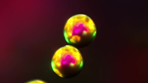 Soft Spheres Golden Rainbow Color Fly Collide Stick Each Other — Stockvideo