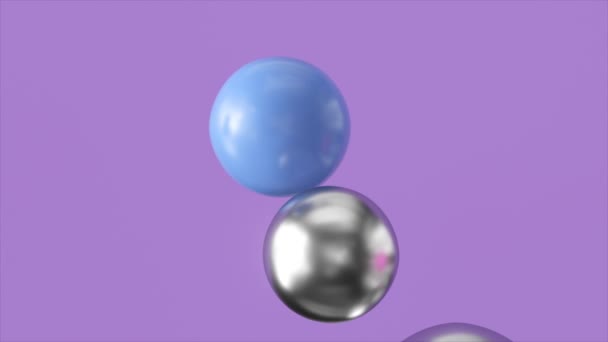 Blue Purple Metal Spheres Collide Change Shape Soft Flying Balls — Stockvideo