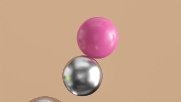 Abstract Background Dynamic Spheres Rendering Soft Pink Green Pastel Metallic — Stockvideo