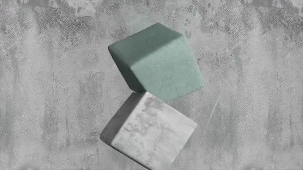 抽象概念 灰色の柔らかいキューブスタックと灰色のコンクリート壁に対して杭アップ キューブがたくさんある 3Dアニメーション 高品質4K映像 — ストック動画