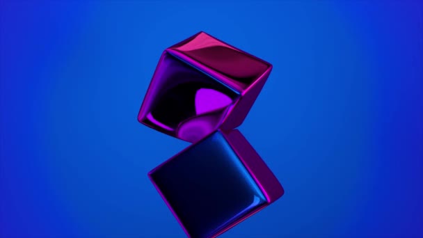 Мягкие Эластичные Кубики Голубого Металлического Цвета Столкновение Слияние Многие Кубики — стоковое видео