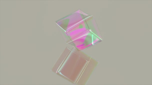 Transparent Soft Rainbow Cubes Flock Center Stick Each Other Bubble — Stockvideo