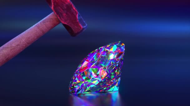坚硬的大钻石当锤子碰到宝石时 它变成了液体 神奇的 3D动画 高质量的4K镜头 — 图库视频影像