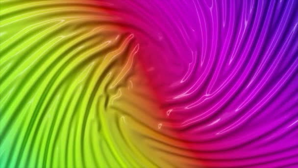 Iridescent Liquid Surface Swirls Center Creases Ripples Glossy Surface Rainbow — Video Stock