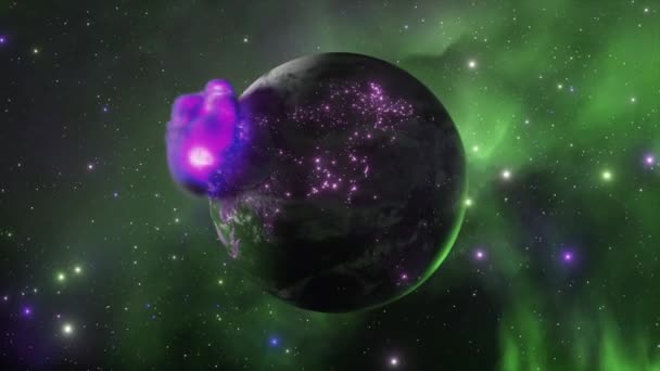 Purple Neon Fire Destroys Planet Leaving Large Hot Ball Lava — ストック動画