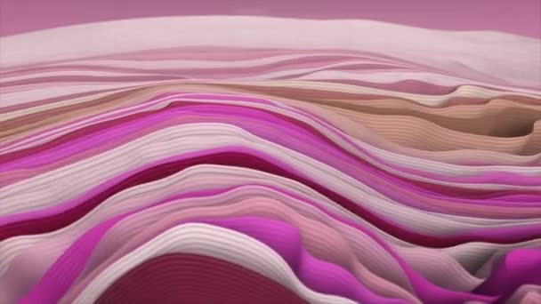 Разноцветные Ленты Раскачиваются Волнообразными Движениями Ткань Складывается Розовый Фиолетовый Бежевый — стоковое видео