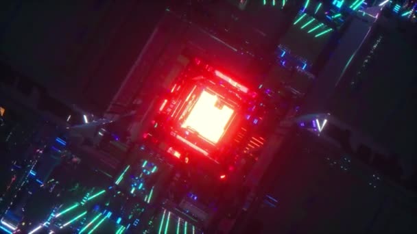 Concepto Tecnología Corredor Abstracto Futurista Ciencia Ficción Despacio Rojo Neón — Vídeos de Stock