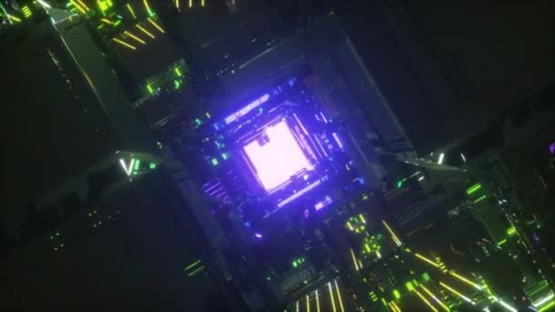 Concepto Tecnología Corredor Abstracto Futurista Ciencia Ficción Despacio Brillante Azul — Vídeos de Stock