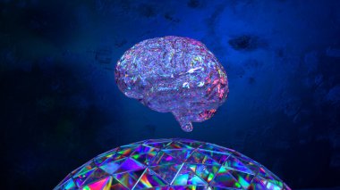 Abstract concept. The diamond brain melts and spreads over the diamond sphere. 3d illustration. High quality 3d illustration