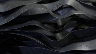 Abstract concept. Many black rubber straps move slowly and quickly. Waves. Leather belt. 3d animation. High quality 3d illustration