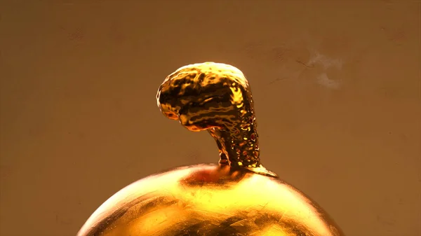 Abstract concept. The gold brain melts and spreads over the gold sphere. 3d illustration. High quality 3d illustration