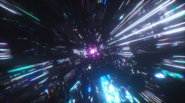 Concept of big data, machine learning, artificial intelligence, virtual reality, high speed network. Blue neon light. High quality 3d illustration