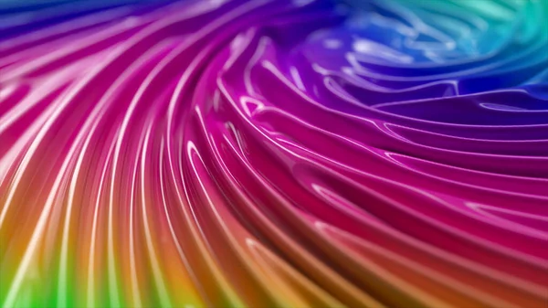 Iridescent Liquid Surface Swirls Center Creases Ripples Glossy Surface Rainbow — 图库照片