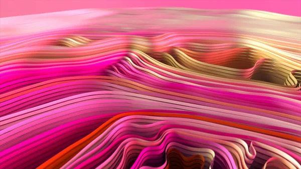 漂亮的粉色面料在风中飘扬 挥挥手织物中的水平褶皱 瓦楞布 高质量3D插图 — 图库照片