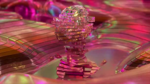 Künstliche Intelligenz Rosa Metallkopf Mit Diamanten Neuronales Netzwerk Der Kopf — Stockvideo