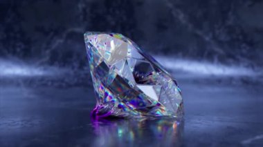 Büyük elmas yerde mavi neon kumaşa dönüşür. Mavi kumaş büyük bir baloncuğa dönüşüyor. Kaybol. Yüksek kalite 4k görüntü