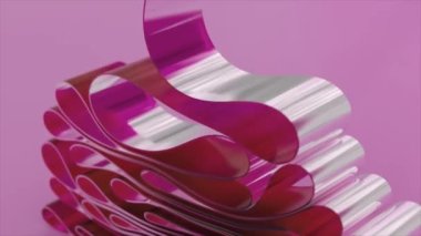 Soyut kavram. Şeffaf bant katlar halinde katlanır. Pembe yeşil renk. Parlak, parlak bir yüzey. 3D animasyon. Yüksek kalite 4k görüntü