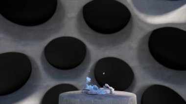 Metaverse 'te dijital bir alanda David' in dijital bir heykeli. Yuvarlak delikli duvar. Neon arızası. Yüksek kalite 4k görüntü