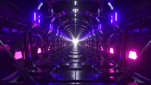 Bilimkurgu Fütüristik Boş Karanlık Tünel Arka Planı Mavi Mor Neon — Stok video