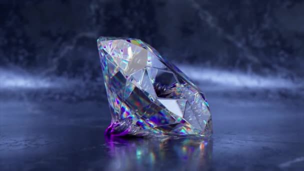 Der Große Diamant Verwandelt Sich Blaues Neongewebe Auf Dem Boden — Stockvideo