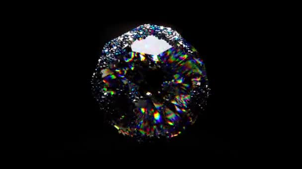 Kristallen Polyhedrale Bol Draait Diamantdeeltjes Worden Aangetrokken Tot Het Oppervlak — Stockvideo