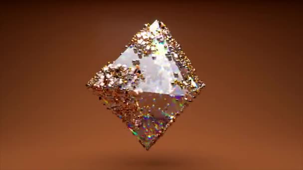 摘要概念 水晶菱形旋转 金颗粒被吸引到图形的表面上 高质量的4K镜头 — 图库视频影像