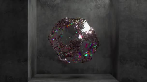 Abstract Concept Multifaceted Transparent Gem Rotates Gray Background Change Scenery — Stock Video