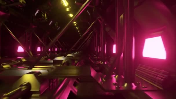 Neon Tüneli Büyük Köprüde Uzayda Bir Uzay Gemisi Sarı Mor — Stok video