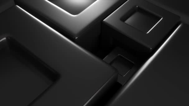 Die Schwarzen Quadratischen Mosaiksteine Erheben Sich Geometrische Figuren Glatte Oberfläche — Stockvideo