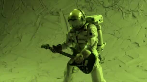 Astronauta Gra Gitarze Kosmosie Animacja Płynnej Pętli Rock Roll Kosmosie — Wideo stockowe