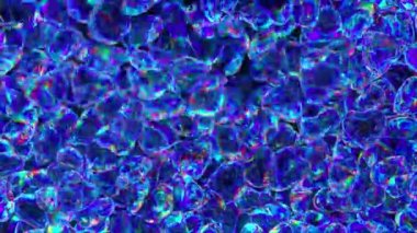 Aşk konsepti. Bir neon kalp mavi kalp şeklindeki elmas heykelciklerin içinde zıplar. Sevgililer Günü. Kusursuz döngünün 3 boyutlu animasyonu. Yüksek kalite 4k görüntü