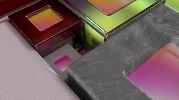 Farbige Quadratische Puzzleteile Erheben Sich Geometrische Figuren Glatte Oberfläche Aus — Stockvideo