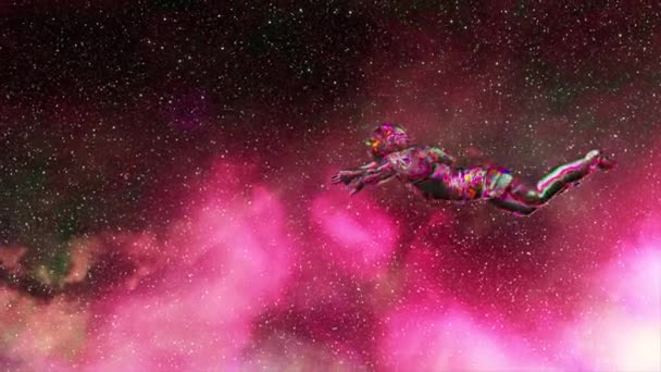 Абстрактна Концепція Простору Рожевий Неоновий Колір Алмазний Астронавт Пливе Тлі — стокове відео