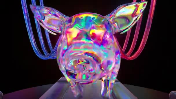 Concept Abstrait Cochon Marche Sur Tapis Roulant Vue Face Gros — Video