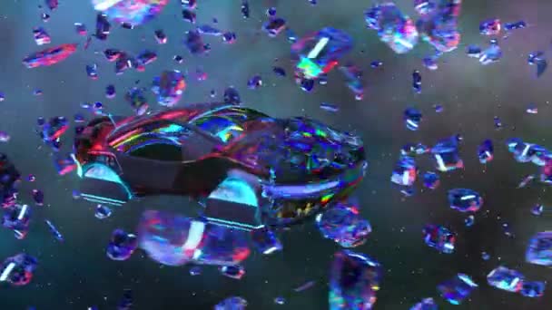 Ένα Ιπτάμενο Διαμαντένιο Διαστημικό Όχημα Περνάει Μέσα Από Ένα Σμήνος — Αρχείο Βίντεο