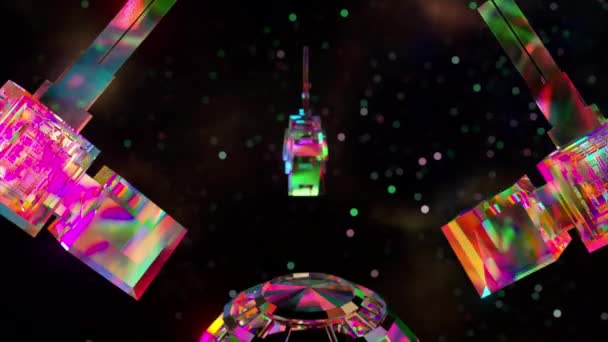 Een Groot Roze Diamanten Ruimteschip Verzamelt Zich Het Centrum Van — Stockvideo