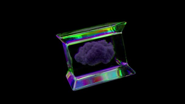 Ένα Γκρι Μπλε Σύννεφο Μέσα Ένα Γυάλινο Περιστρεφόμενο Κουτί Μαύρο — Αρχείο Βίντεο