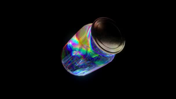 Glazen Pot Draait Een Zwart Geïsoleerde Achtergrond Diamantspin Een Pot — Stockvideo