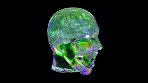 Vizualizace Umělé Inteligence Diamantový Mozek Průhledné Ječící Hlavě Černé Izolované — Stock video