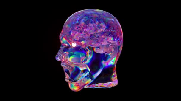 Kunstmatige Intelligentie Een Glazen Menselijk Hoofd Diamantbrein Het Hoofd Draait — Stockvideo