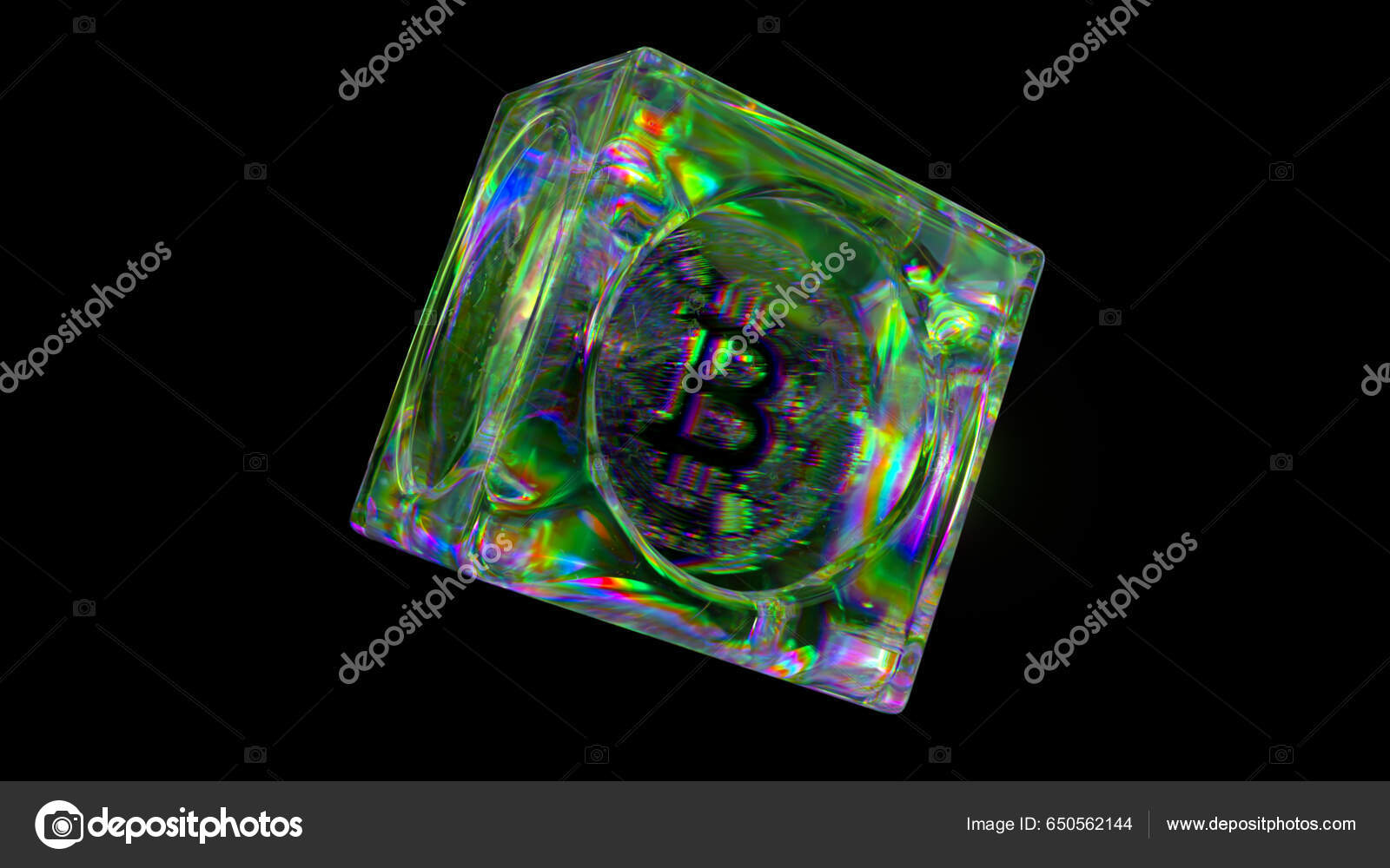 Cryptocurrency Concept Bitcoin Transparent Glass Cube Black Isolated  Background Rainbow — Stock Photo © FlashMovie #650562144