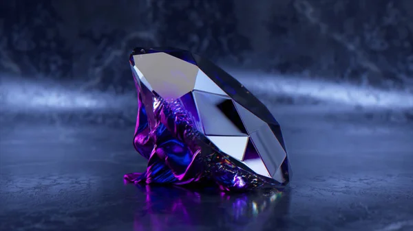 Αφηρημένη Έννοια Μεγάλο Διαμάντι Μετατρέπεται Μπλε Ύφασμα Νέον Στο Πάτωμα — Φωτογραφία Αρχείου