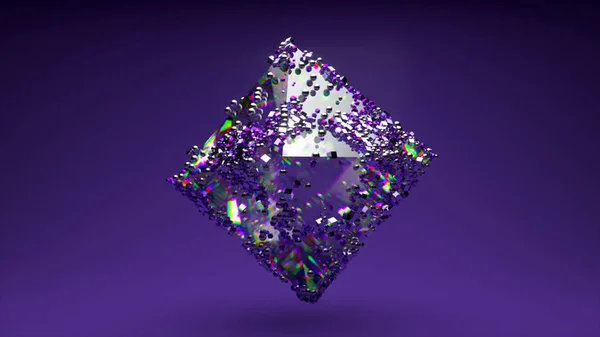 Sosok Kristal Berputar Partikel Kecil Meluncur Atas Permukaan Refraksi Cahaya — Stok Foto