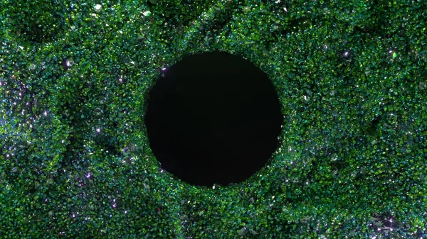 Abstrakcyjna Koncepcja Zielone Cząstki Poruszają Się Losowo Wokół Czarnej Dziury — Zdjęcie stockowe