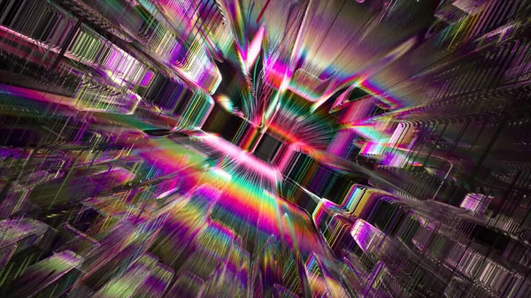 Refraction of light inside the diamond tunnel. Rainbow distortion refraction swirl leaks overlay background wallpaper. High quality 3d illustration