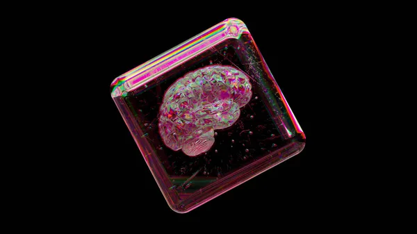 Soyut Kavram Şeffaf Cam Küpün Içindeki Elmas Beyin Pembe Renk — Stok fotoğraf